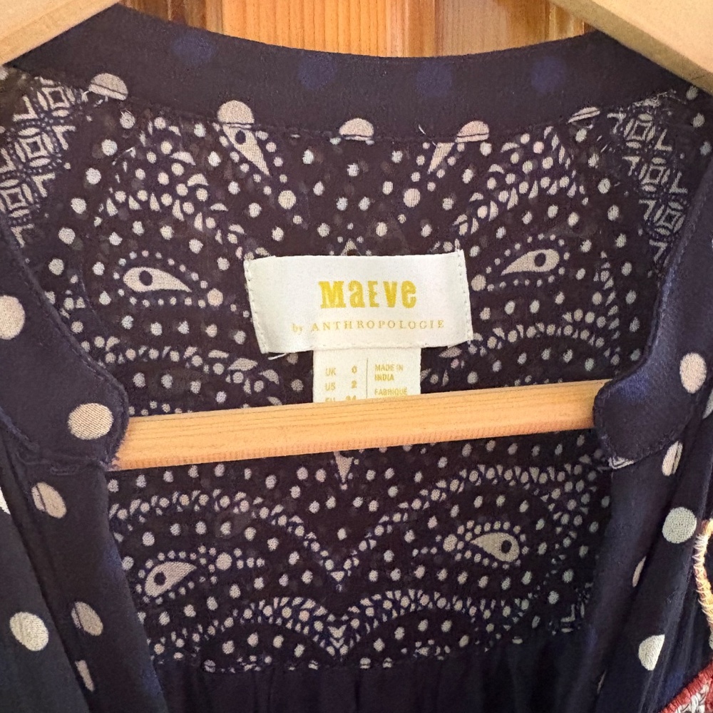 Maeve by Anthropology Cassidy Dress Navy Polka Dot Embroidered Flower Size 2 - Picture 5 of 6